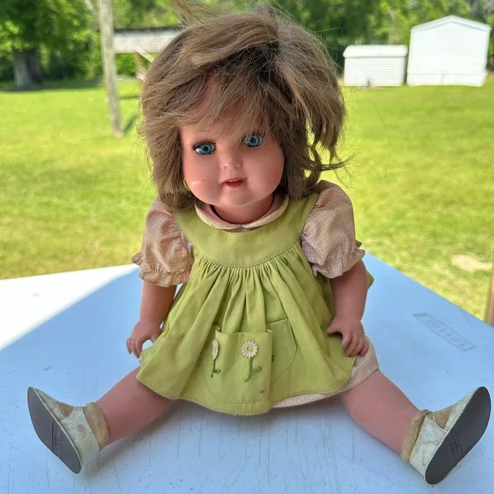 Vintage Charming Green Dress Doll